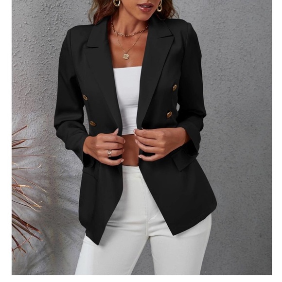 Lapel Collar Double Breasted Gold Button Blazer - Picture 7 of 13